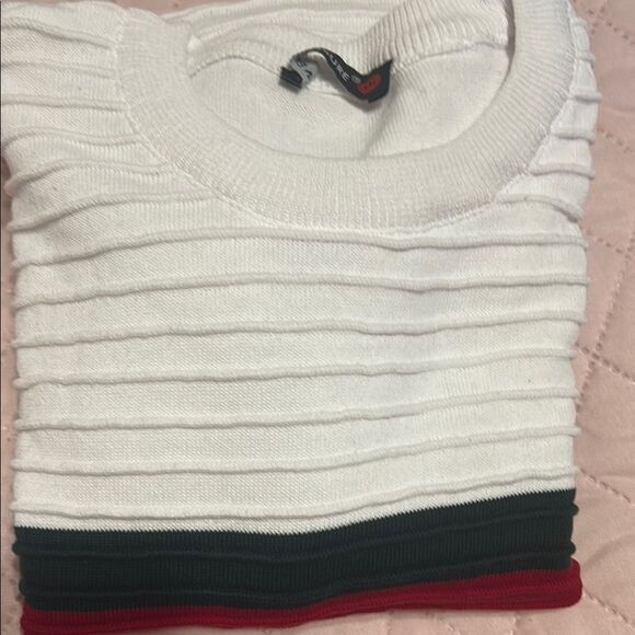 TM Exposure Classic Crew Neck Sweater in White Green and Red Stripes - Picture 12 of 13